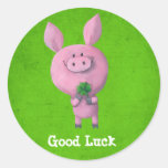 Glückliches Schwein - kundenspezifischer Text Runder Sticker