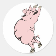 glückliches Schwein Sau happy pig hog Runder Sticker