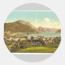 Gmunden, gesehen vom Calvarienberg, oberes Austri Runde Sticker