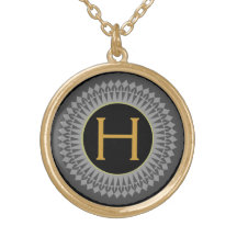 Gold Initial on Black with Silver Grey Necklace