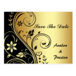 Gold-u. Schwarz-Blumenrolle-Save the Date Postkart