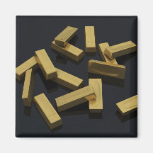 Goldbarren in der Masse auf einem schwarzen Hinter Kühlschrankmagnet