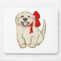 Golden retriever-Welpe mit rotem Band Mousepad