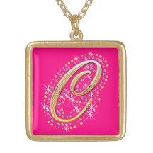 Goldene Initiale C - rosa Halskette