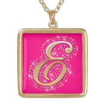 Goldene Initiale E - rosa Halskette