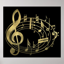 Goldene musikalische Anmerkungen in der ovalen For Posterdrucke