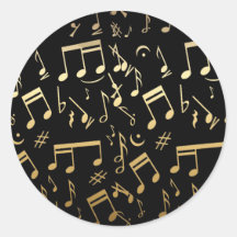 Goldene musikalische Anmerkungen über schwarzen Hi Runde Sticker