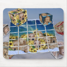 GOLDENER RETRIEVER-WELPEN-BLUMEN-PUZZLESPIEL-WÜRFE MAUSPADS