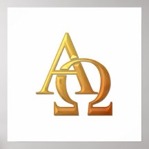 Goldenes "3-D" Alpha und Omega-Symbol Plakatdruck