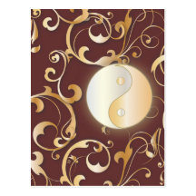 Goldenes Yin u. Yang mit Rollen Postkarte