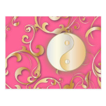 Goldenes Yin u. Yang mit Rollen Postkarten