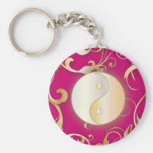 Goldenes Yin u. Yang mit Rollen Schlüsselbänder