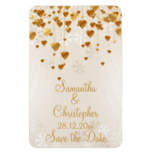 Goldherzen und -schneeflocken, die Save the Date W Vinyl Magnete