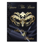 Goldmaskerade-Schwarz-Juwel-Save the Date Postkart