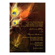 Goldpfau-Feder-Flammen-Hochzeit im Herbst lädt ein Individuelle Ankündigungskarte