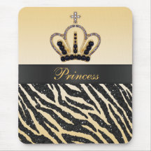 Goldprinzessin Crown Zebra Glitter Print Mousepad