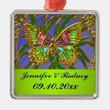 Goldschmetterlings-Braut-und Bräutigam-Hochzeits-V Ornament