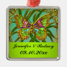 Goldschmetterlings-Braut-und Bräutigam-Hochzeits-V Weihnachtsbaum Ornament