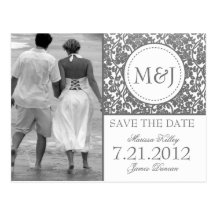 Gotisches Grau auf Weiß blühen Save the Date Postkarten