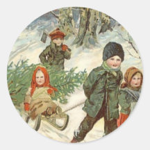 "Gott Jul!" oder kleine Kinder im Schnee Aufkleber