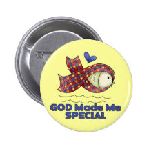 Gott machte mich spezielles Autismus-Fisch-Symbol Anstecknadelbutton