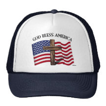GOTT SEGNEN AMERIKA mit schroffem Kreuz u. US-Flag Kappen