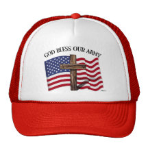 GOTT SEGNEN UNSERE ARMEE mit schroffem Kreuz u. US Baseball Kappe