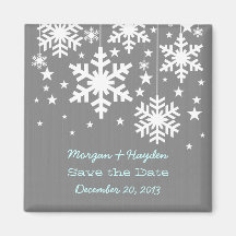 Graue Schneeflocken und Stern-Save the Date Magnet Kühlschrankmagnet