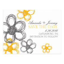 Graue und gelbe Wildblumen Save the Date Postkarten