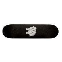 Grauer schläfriger Elefant. Karikatur Skateboard Brett