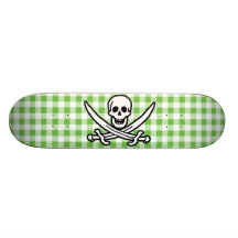 Green Checkered; Gingham Jolly Roger Skate Board Deck