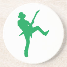 Green Guitar Player Silhouette Beverage Coaster