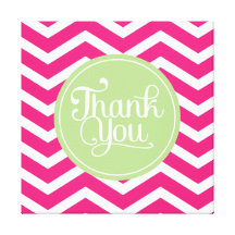Green Pink Thank You Chevron Canvas Print