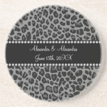 Grey leopard print wedding favors drink coaster