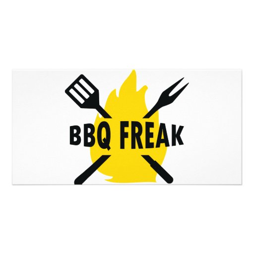 Grillen-Freak mit Tischbesteck- und Flammenikone Foto Grußkarte