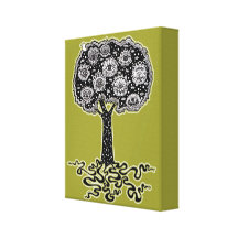 Groovy Baum der Leben-Kunst auf Leinwand - bereite Galerie Gefaltete Leinwand