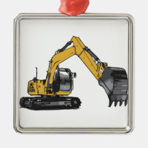 Großer gelber Bagger Weihnachtsbaum Ornamente