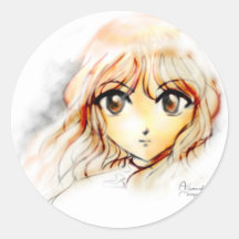 Großes kawaii Augen der Manga Anime-Mädchenskizze  Runder Sticker