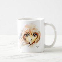 Großes kawaii Augen der Manga Anime-Mädchenskizze  Kaffee Haferl