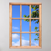 Grün-Blätter und Sommer-Himmel-Ansicht von einem F Poster