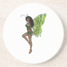 Grüne Flügel-Dame Faerie 7 - Fee 3D - Bierdeckel
