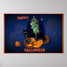 Grüne Hexe - glückliches Halloween-Plakat