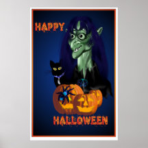 Grüne Hexe - glückliches Halloween-Plakat
