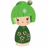 Grüne Kokeshi Dreiergruppe Fotostatue