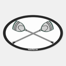Grüne Lacrosse-Tormann-Stöcke Ovale Aufkleber