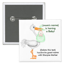 Grüner Babyparty-Name steckt Storch fest Anstecknadel