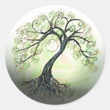 Grüner Baum der Leben-Mond-Aufkleber