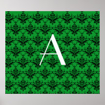 Grüner Damast des Monogramms Poster