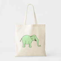 Grüner lachender Elefant. Karikatur Einkaufstaschen