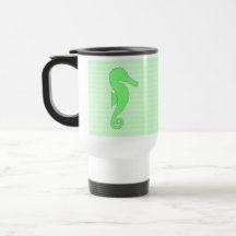 Grünes Seepferd auf hellgrünen Streifen Kaffeetasse